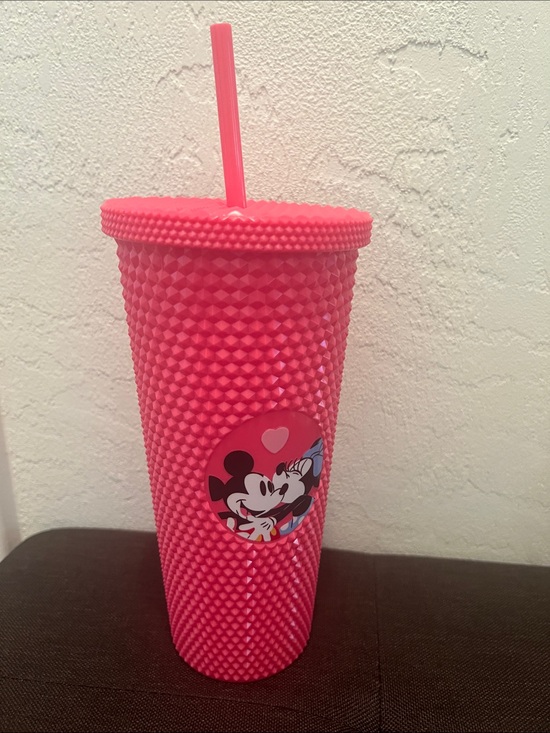 Walt Disney Other - #2455**Pink Studded Mickey & Minnie Travel Tumbler with Straw